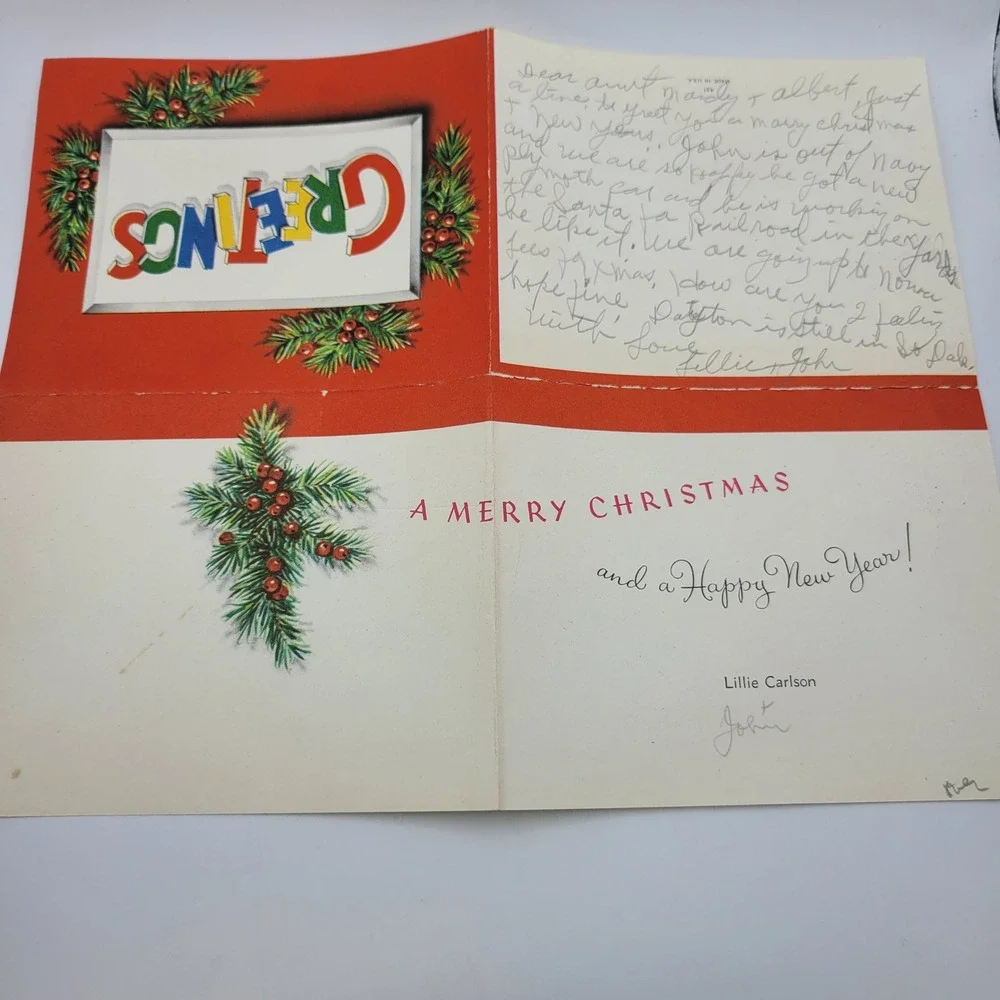 Vintage‎ Christmas Card Greetings Colorful Lettering Holiday Decor